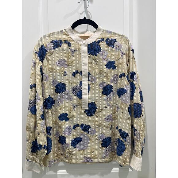 Tory Burch Floral Print Tunic Long Sleeves Top Sz M - Picture 2 of 8